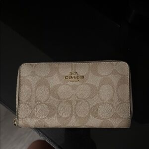 Coach Tan Signature Wallet with Zip-Around Design